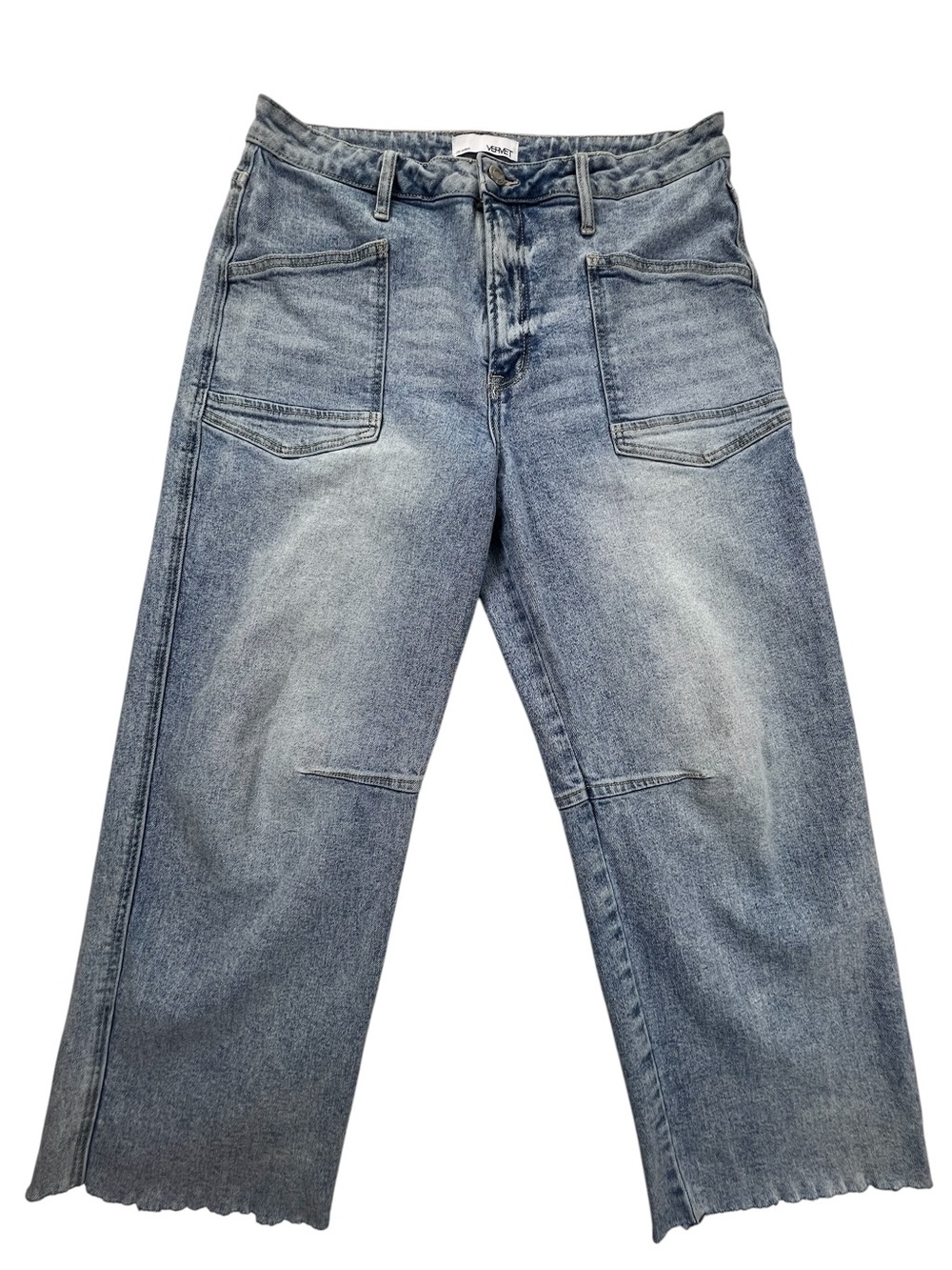 Vervet Los Angeles Wide-Leg Crop Jeans Light Wash Patch Pockets Size 32